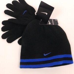 Nike Youth 8/20 Beanie Glove Set Black / Blue  NWT 2014